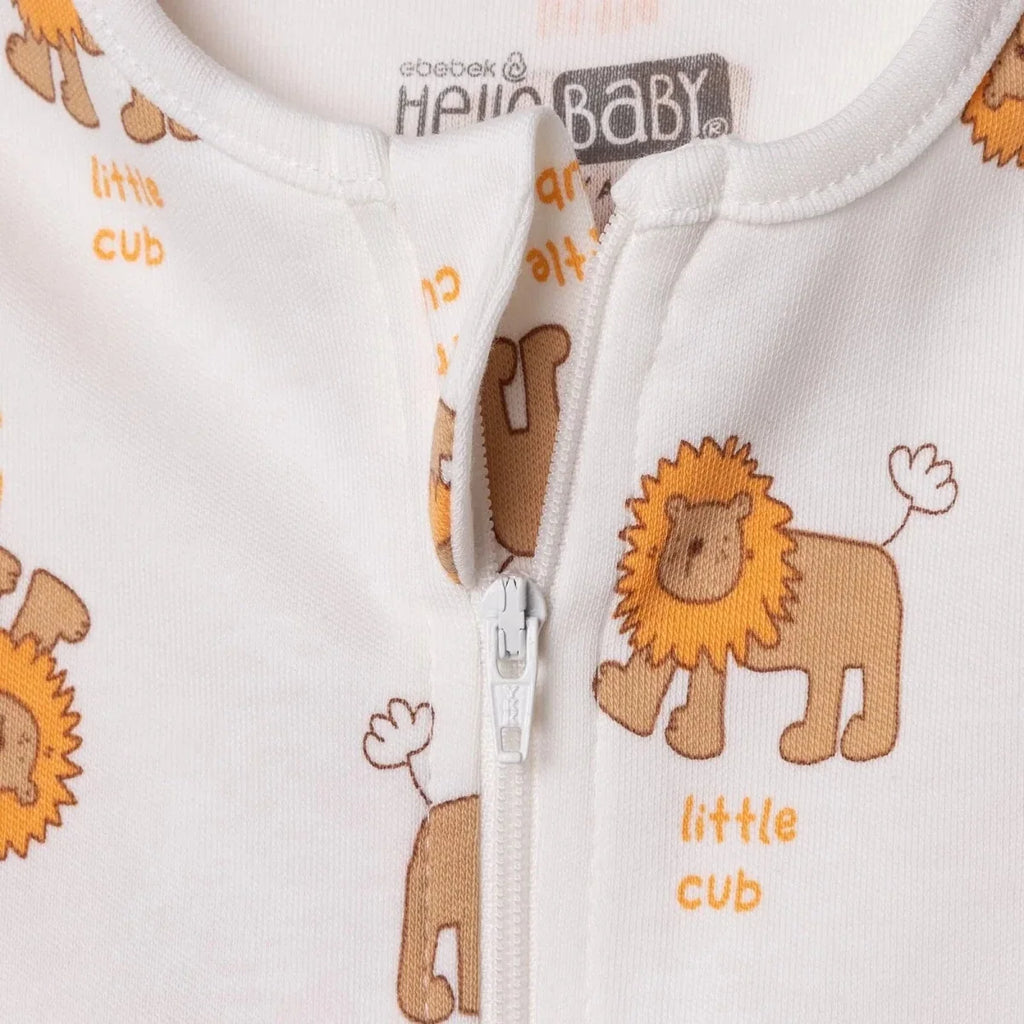 HelloBaby Lion Print Crew Neck Long Sleeve Baby Sleepsuit with Feet (Newborn to 6-9 Months) - Beige
