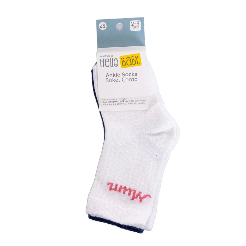 HelloBaby 3 Pack Mummy & Daddy Print Ankle Baby Socks (Newborn to 3-4 Years)