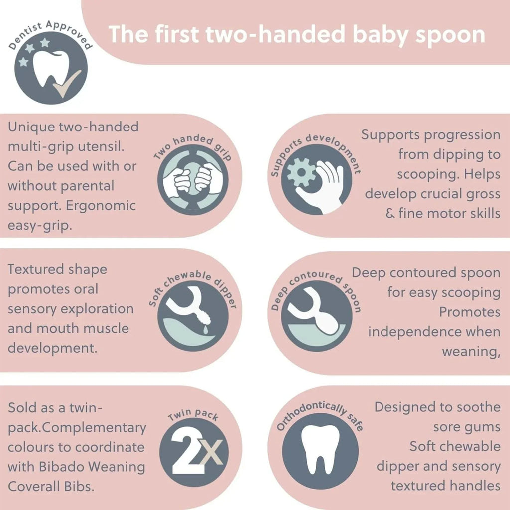 Bibado Dippit Baby Weaning Spoons 6+ months Pack of 2 - Blush