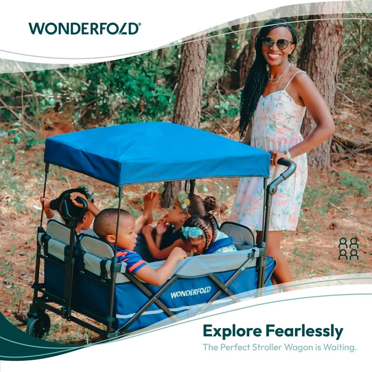 Wonderfold X4R Push and Pull Quad Stroller Wagon - Sapphire Navy