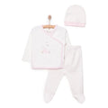 Bebbek Bunny Print Peter Pan Collar Baby Hat, Vest & Bottoms Set (Newborn to 6 Months) - Ecru