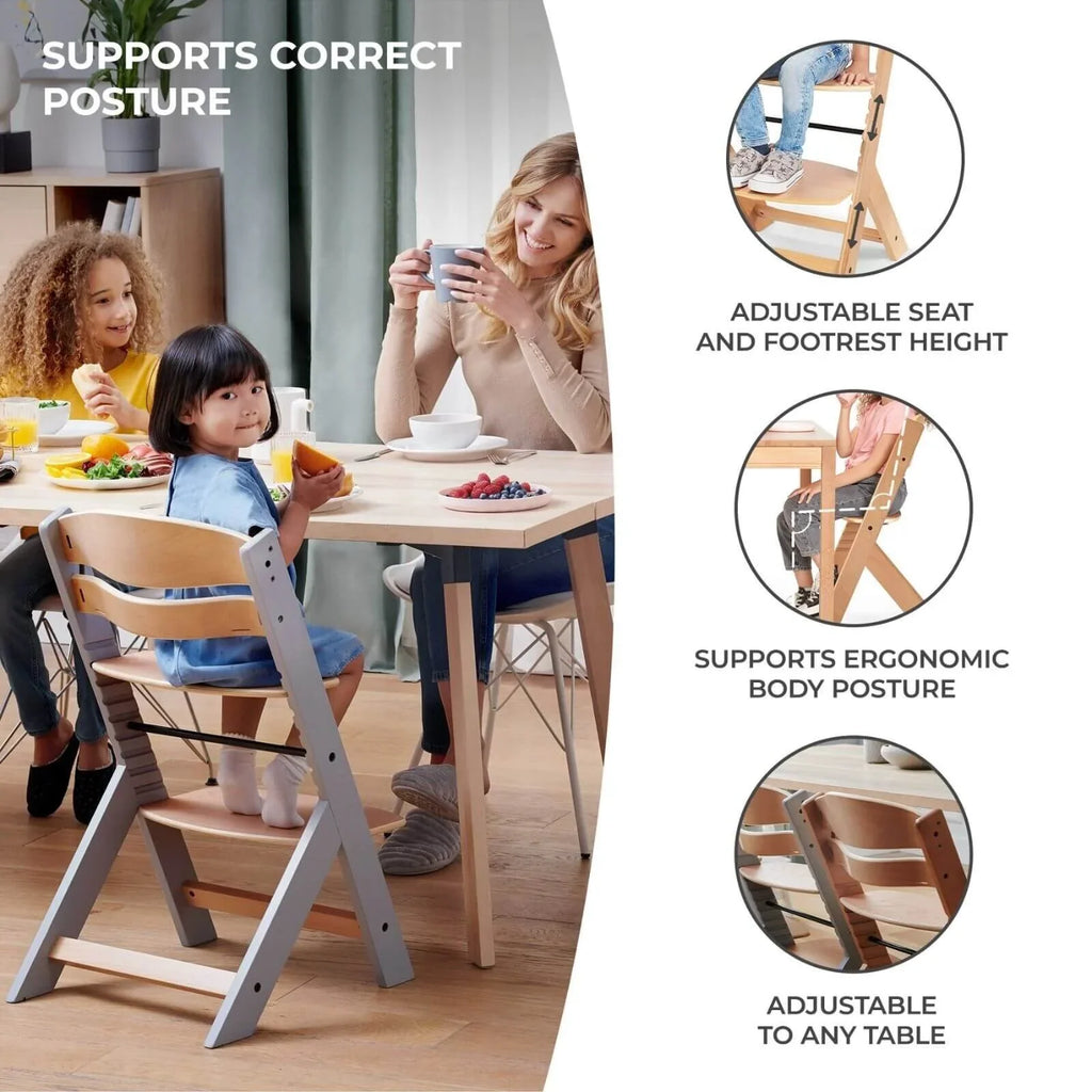 Kinderkraft Enock Wooden Highchair - Full Grey