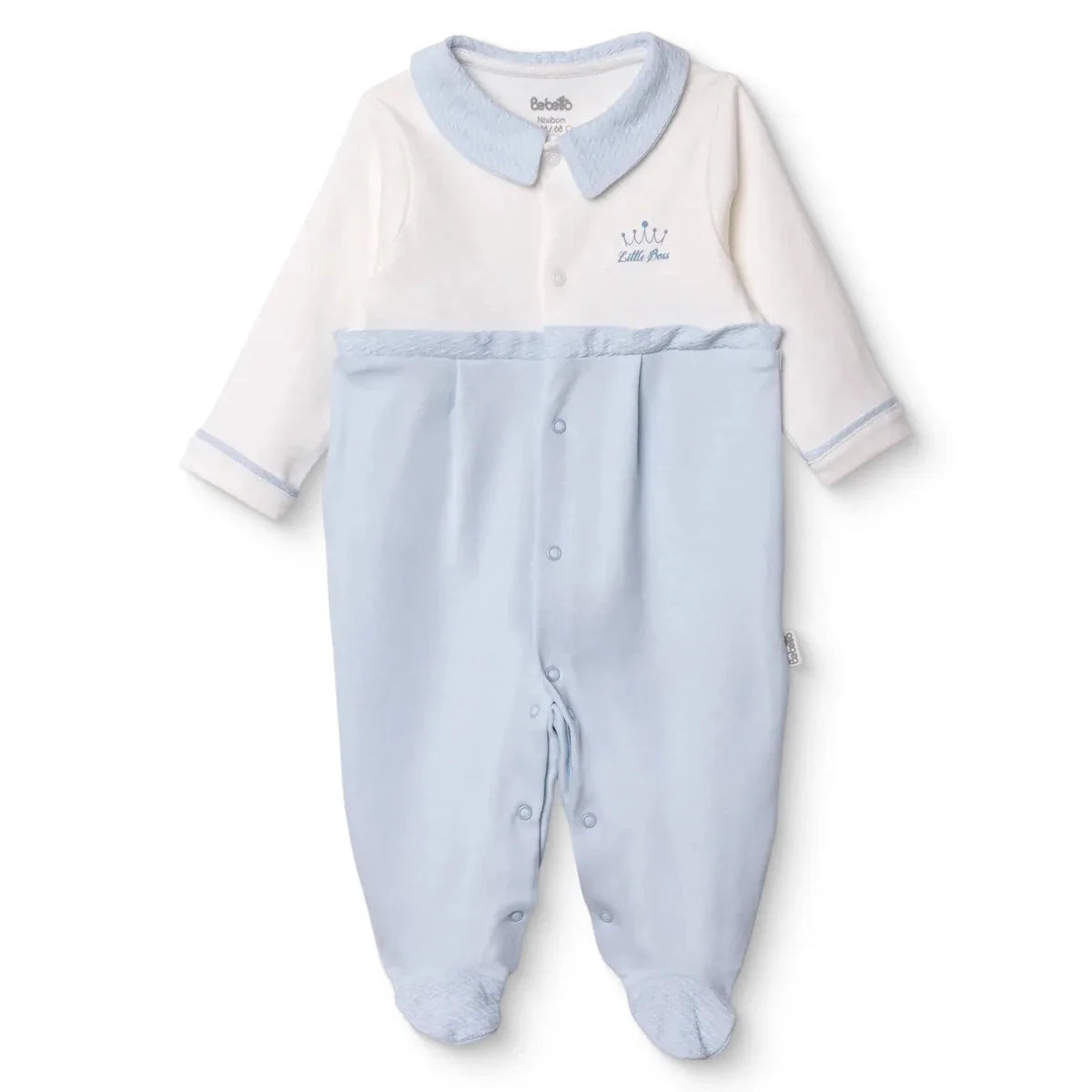 Bebetto "Little Boss" Slogan Buttoned Shirt Collar Footed Baby Sleepsuit (Newborn to 6-9 Months) - Blue