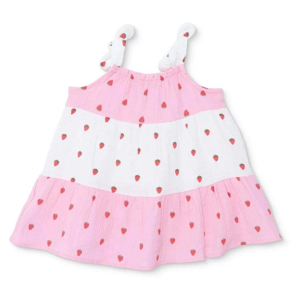 HelloBaby Strawberry Print Crew Neck Short Sleeve Baby Dress (6-9 Months to 4-5 Years) - Pink Printed
