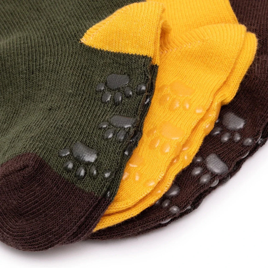 HelloBaby 3 Pack Non-Slip Baby Socks (Newborn to 4-5 Years) - Khaki
