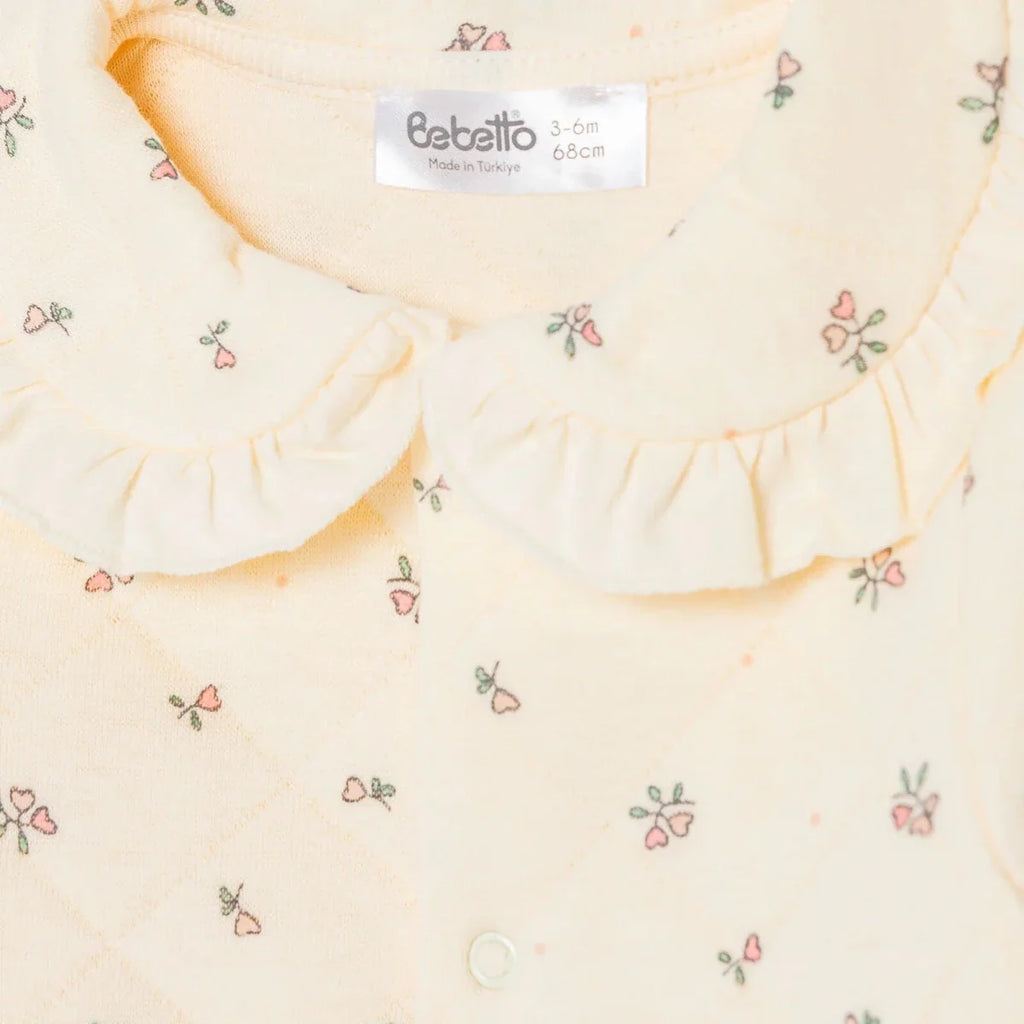Bebetto Quilted Long Sleeve Baby Sleepsuit with Feet (Newborn to 6-9 Months) - Ecru