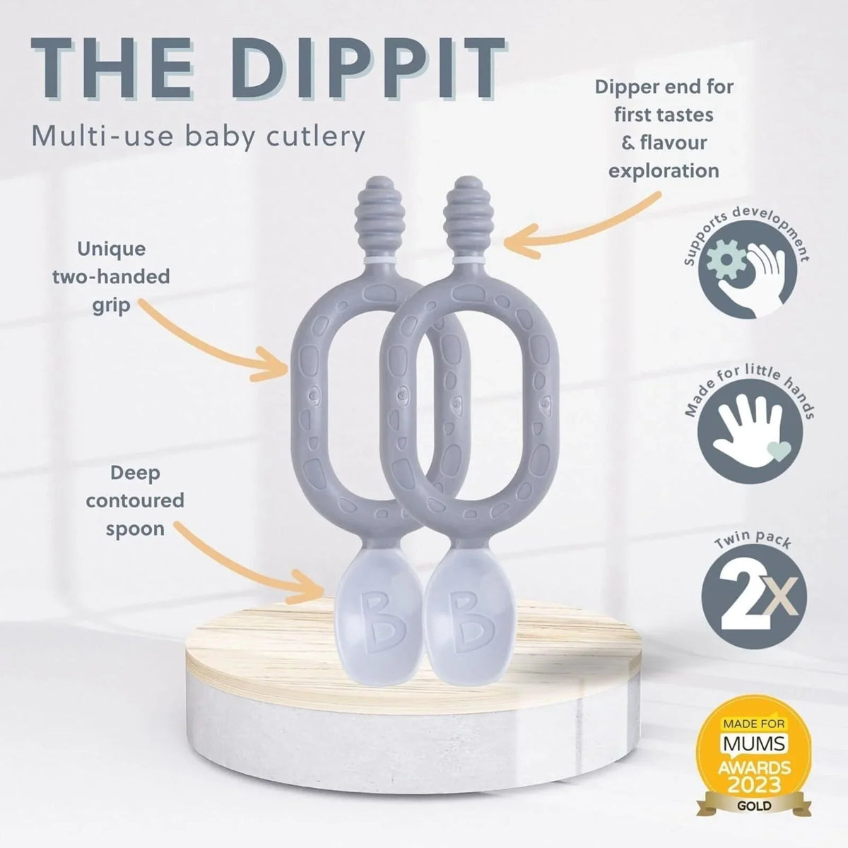 Bibado Dippit Baby Weaning Spoons 6+ months Pack of 2 - Fawn