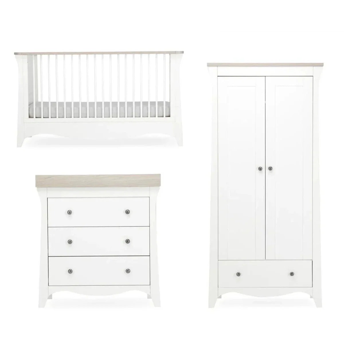 CuddleCo Clara 3 Piece Nursery Furniture Set - White & Ash