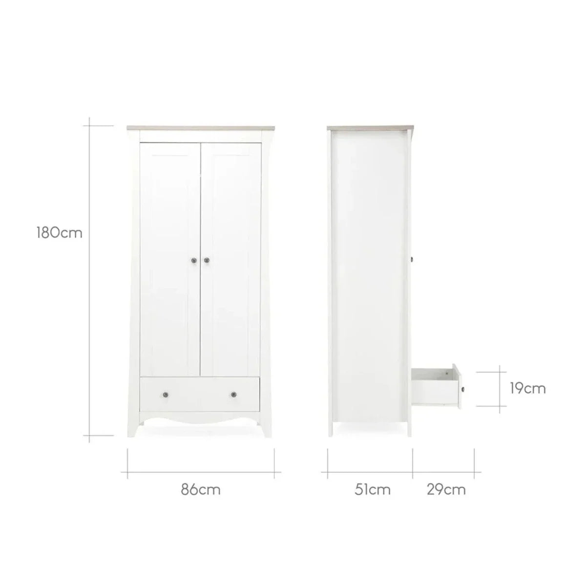 CuddleCo Clara 2 Door Double Wardrobe - White & Ash