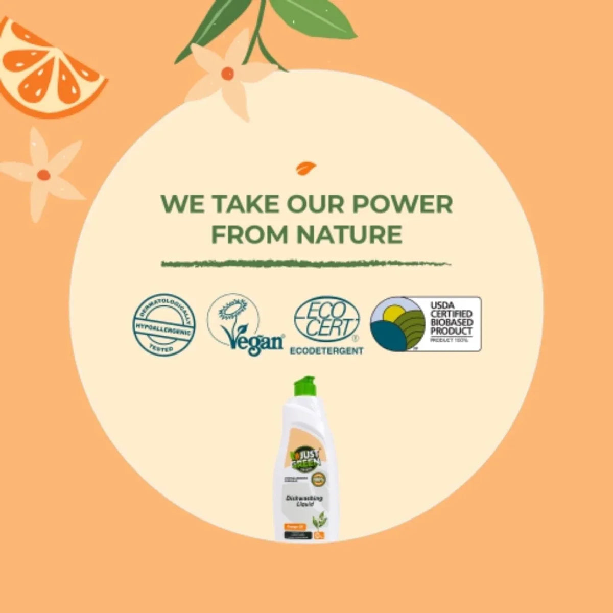 Just Green Organic Orange Oil Dishwashing Liquid 750 ml
