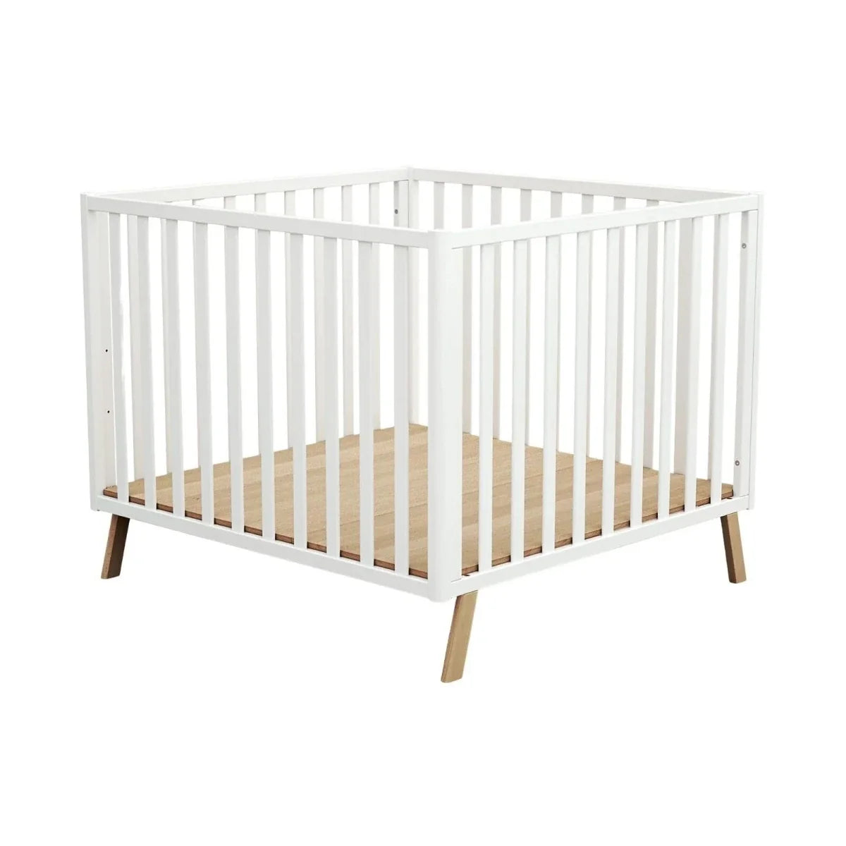 JuraBaby Kasa Convertible Wooden Playpen - White
