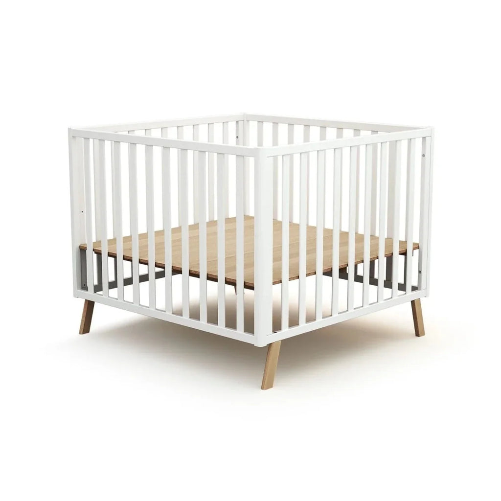 JuraBaby Kasa Convertible Wooden Playpen - White