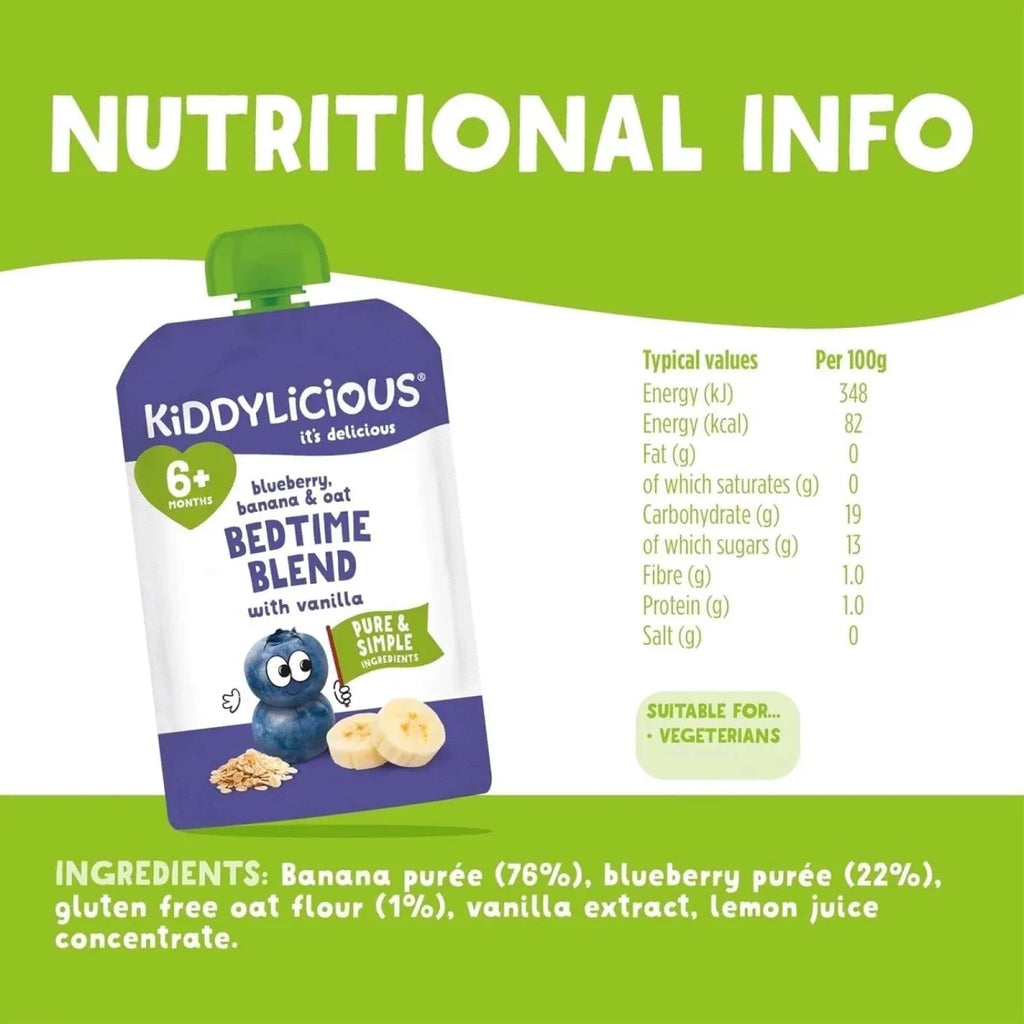Kiddylicious Pouches Bedtime Blend Blueberry Oat 6+ months 100g
