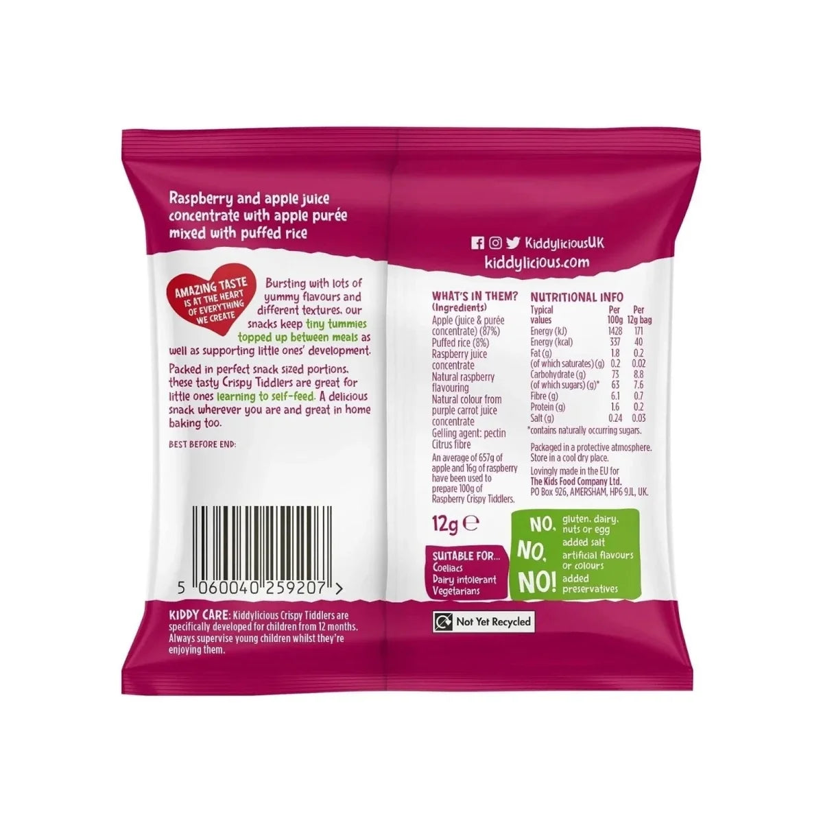 Kiddylicious Raspberry Crispy Tiddlers 12+ months 12g