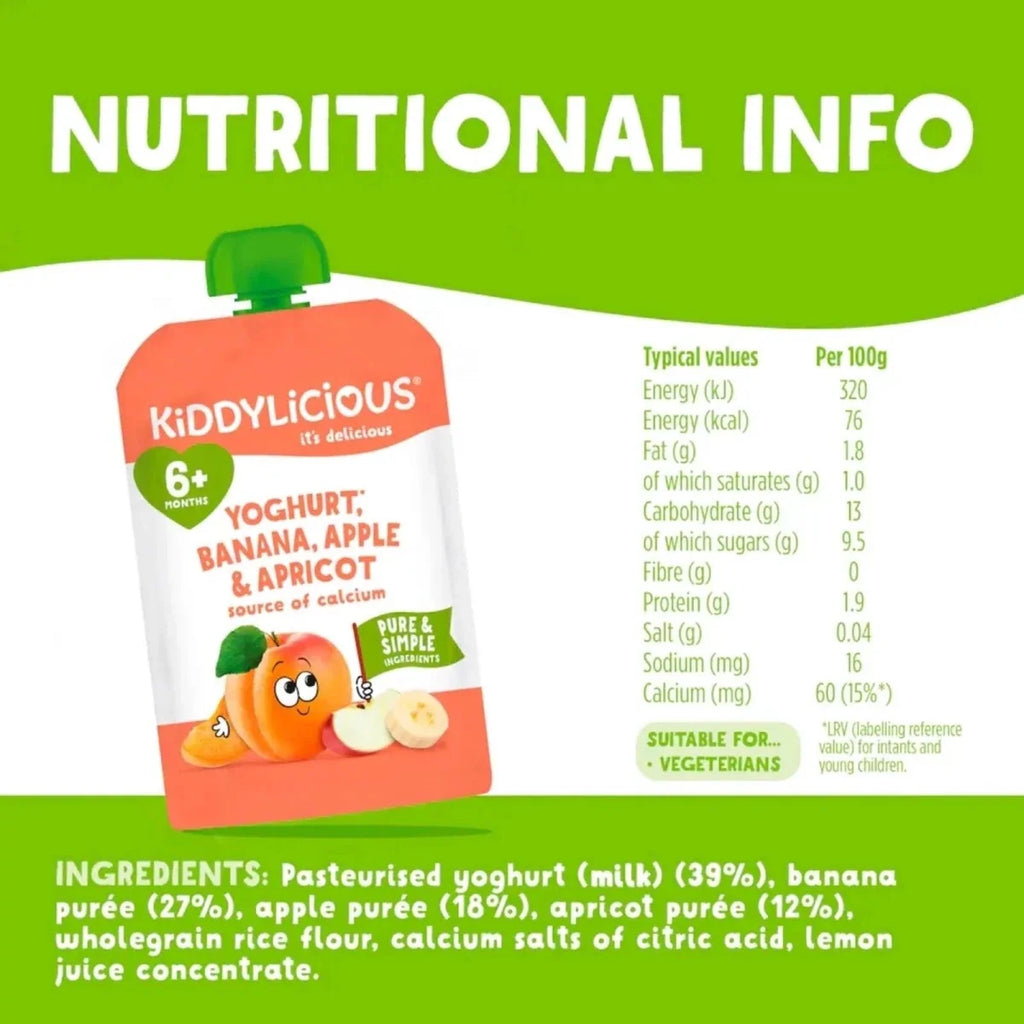 Kiddylicious Pouches Yogurt, Banana, Apple & Apricot 6+ months 100g