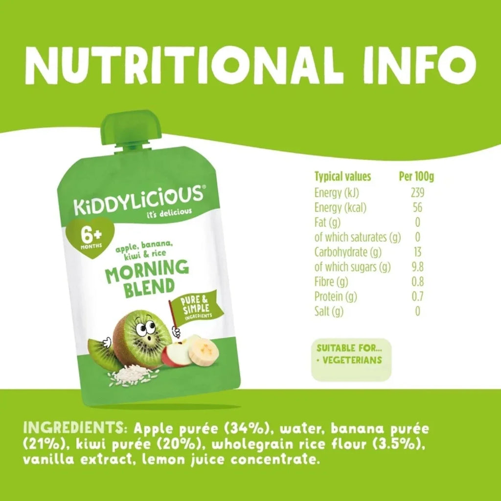 Kiddylicious Pouches Morning Blend Kiwi Rice 6+ months 100g