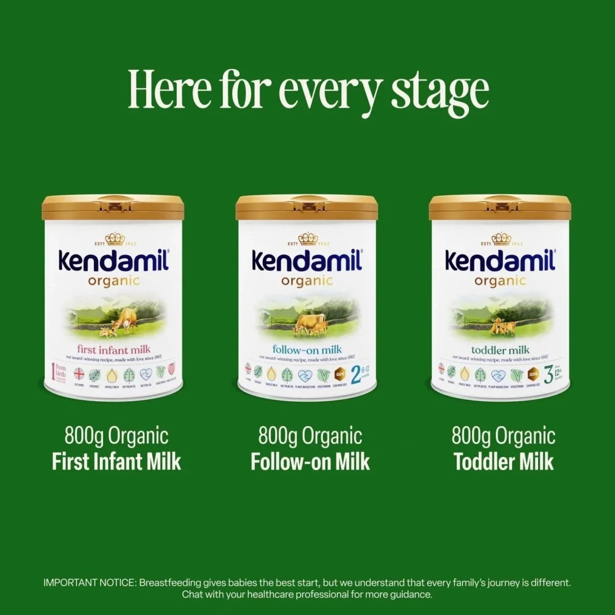 Kendamil Stage 1 Organic First Infant Milk Formula from Birth 800g