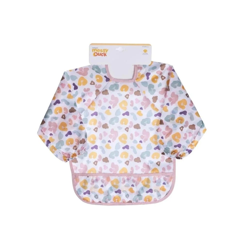 Messy Duck Long Sleeve Baby Coverall Bib - Leopard