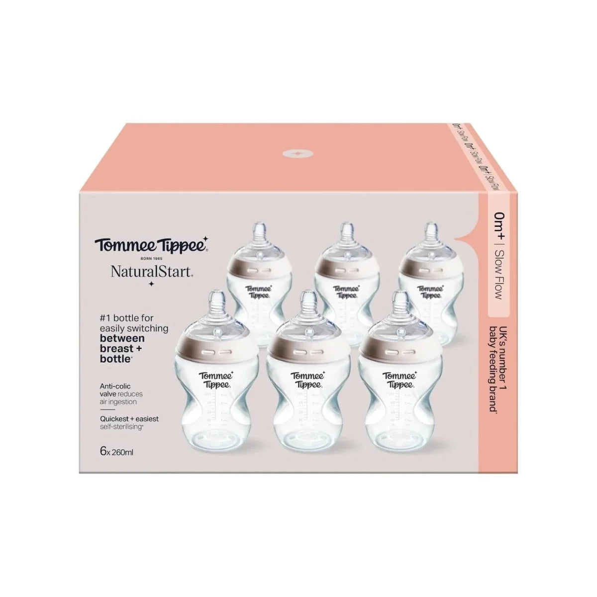 Tommee Tippee Closer to Nature Baby Bottle 260ml 0+ months Pack of 6