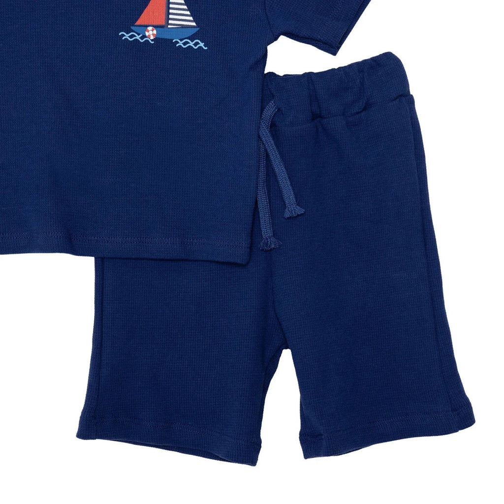 HelloBaby Short Sleeve Waffle Baby T-Shirt & Shorts Set (6-9 Months to 4-5 Years) - Navy Blue