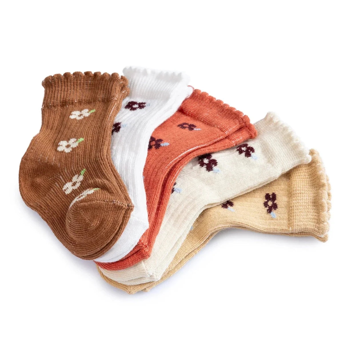 HelloBaby Girls Pack of 5 Ankle Socks Floral Print Cotton Rich - Orange Printed