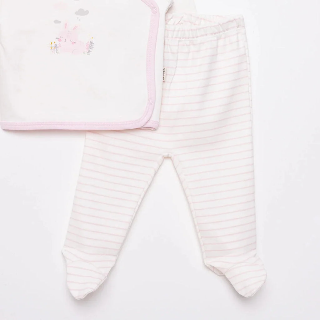 Bebbek Bunny Print Peter Pan Collar Baby Hat, Vest & Bottoms Set (Newborn to 6 Months) - Ecru