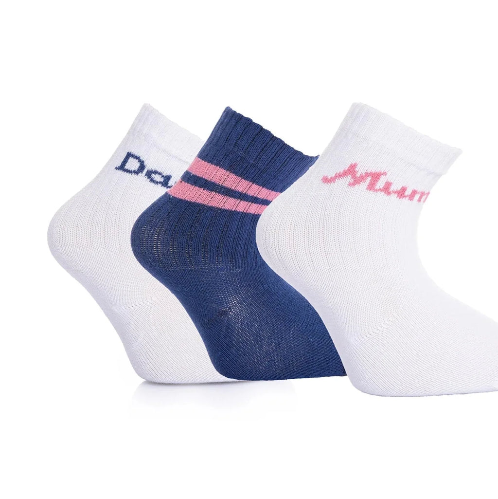 HelloBaby 3 Pack Mummy & Daddy Print Ankle Baby Socks (Newborn to 3-4 Years)