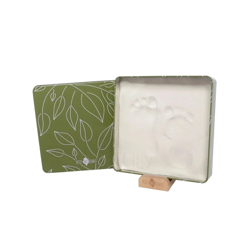 Petit Artichaut Baby Hand & Foot Imprints Square Box - Olive Tree