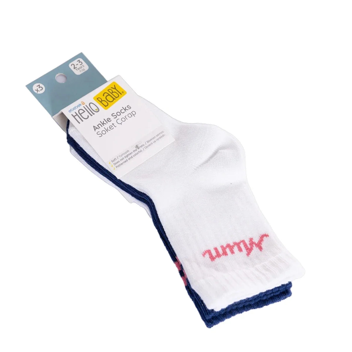 HelloBaby 3 Pack Mummy & Daddy Print Ankle Baby Socks (Newborn to 3-4 Years)