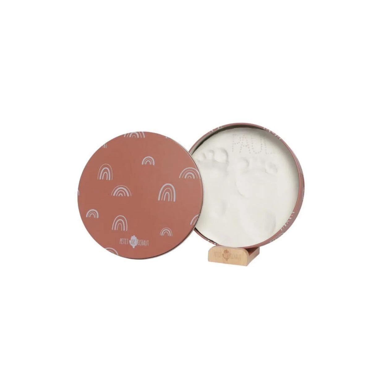 Petit Artichaut Baby Hand & Foot Imprints Round Box - Rainbow Terracotta