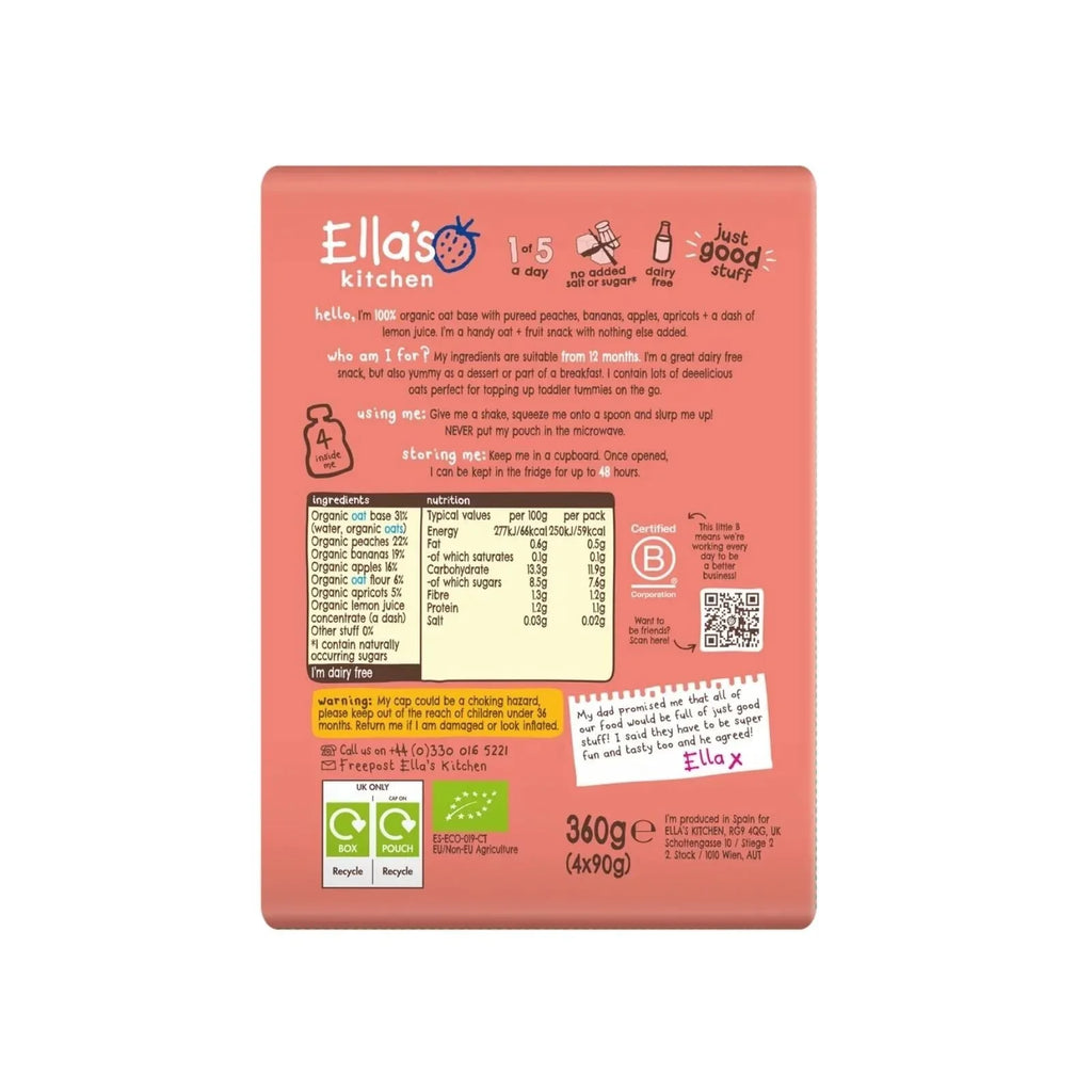 Ella's Kitchen Peach & Banana Oaty Smooshy 12+ months 360g (4x90g)