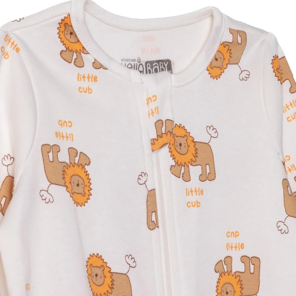 HelloBaby Lion Print Crew Neck Long Sleeve Baby Sleepsuit with Feet (Newborn to 6-9 Months) - Beige