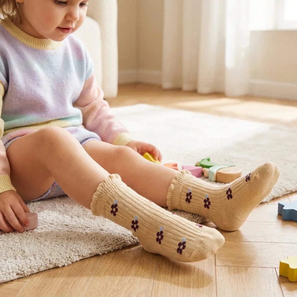 HelloBaby Girls Pack of 5 Ankle Socks Floral Print Cotton Rich - Orange Printed