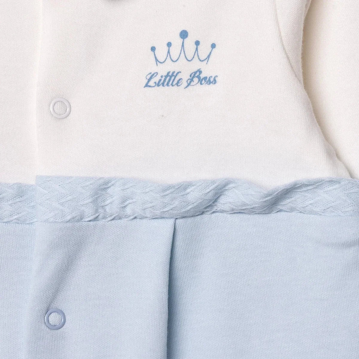 Bebetto "Little Boss" Slogan Buttoned Shirt Collar Footed Baby Sleepsuit (Newborn to 6-9 Months) - Blue