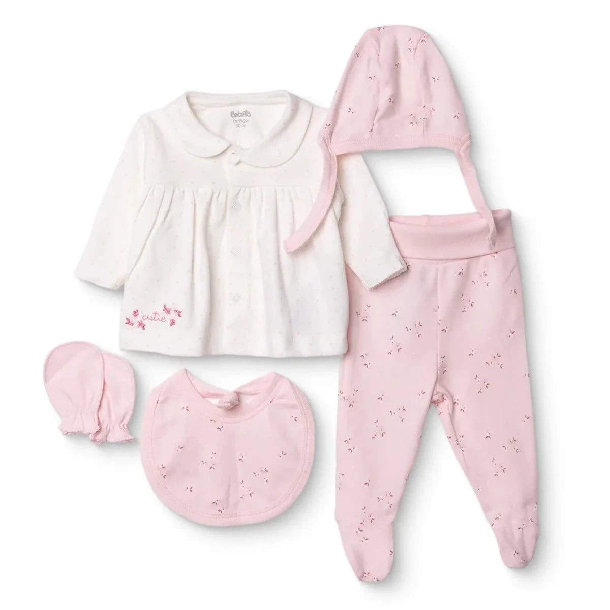 Bebetto 5 Piece "Cutie" Embroidered Baby Hospital Bag Set on a Hanger (Newborn) - Pink