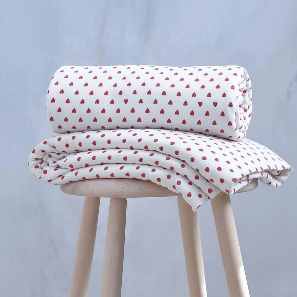 Bebecix Heart Print Jersey Baby Blanket (80 x 90 cm) - Ecru