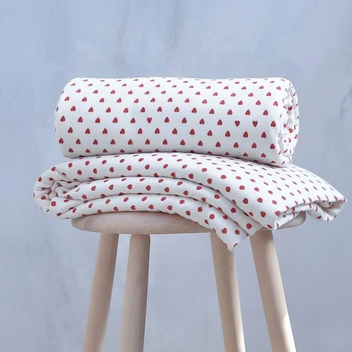 Bebecix Heart Print Jersey Baby Blanket (80 x 90 cm) - Ecru