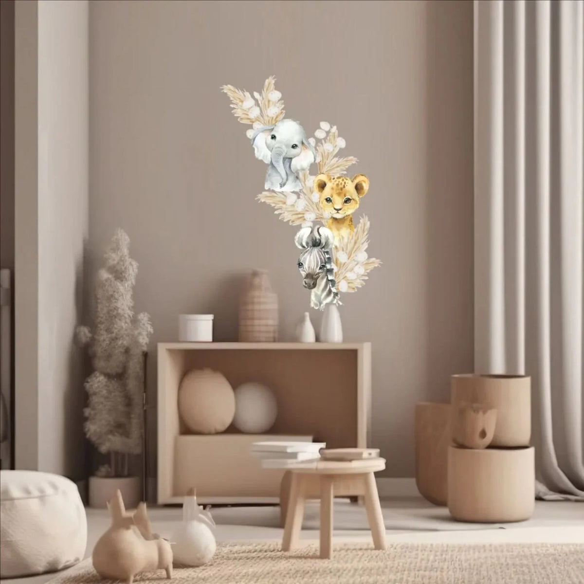 Live Vida Baby Safari Wall Sticker Elephant & Lion & Zebra 3 pcs