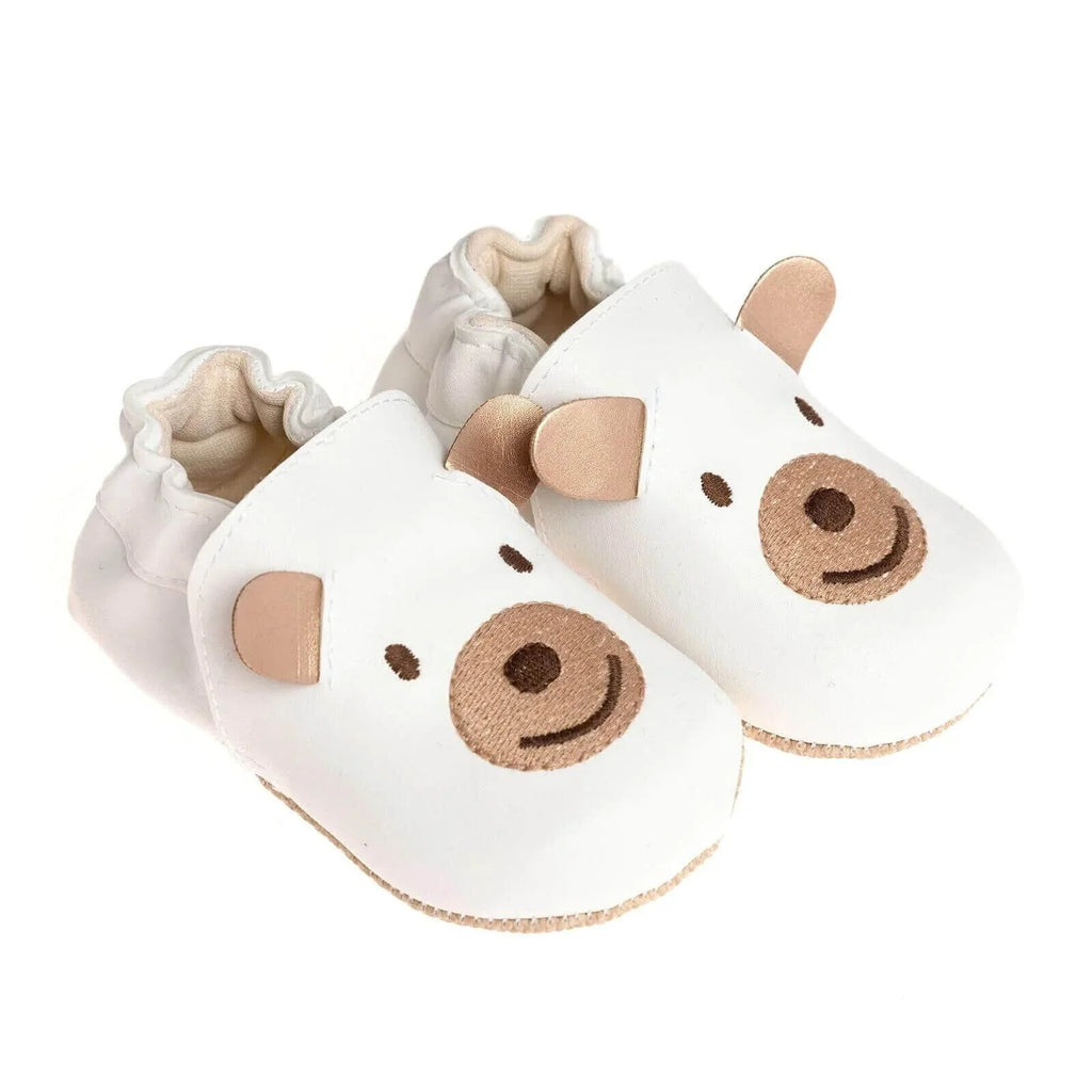 Papulin Unisex Bear Patterned Booties - White