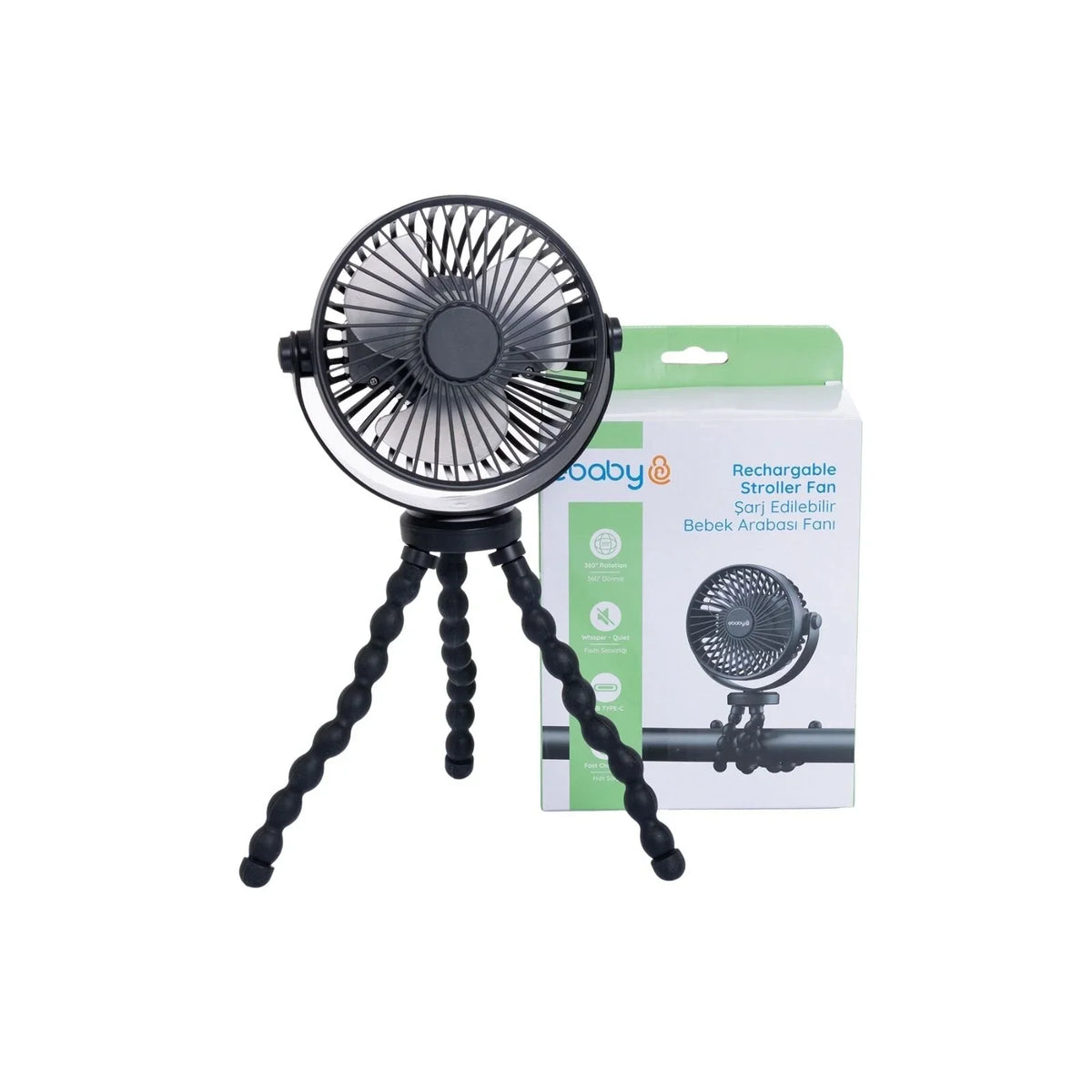ebaby Rechargeable Stroller Fan - Black