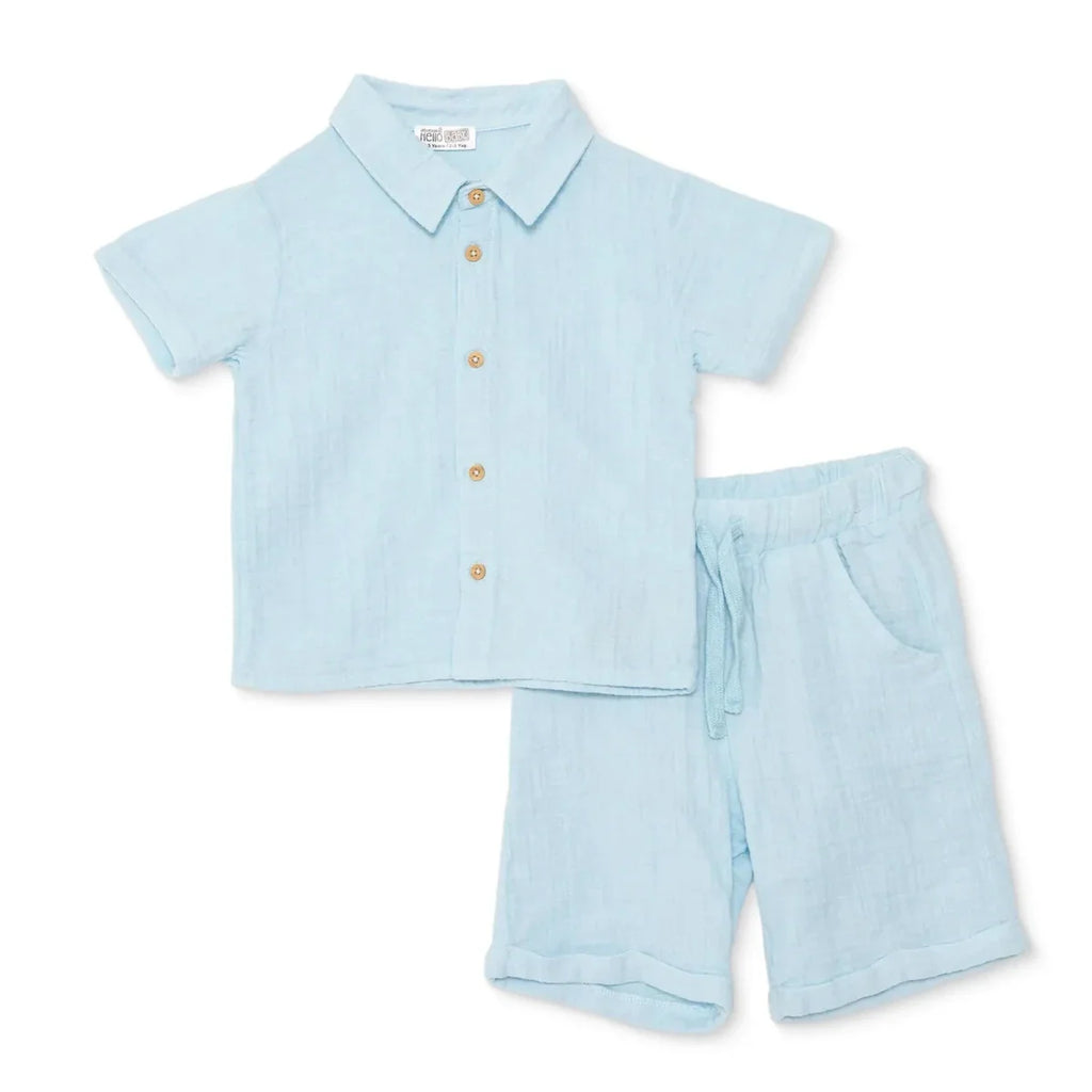 HelloBaby Turn-Up Muslin Baby Shirt & Shorts Set (6-9 Months to 4-5 Years) - Blue