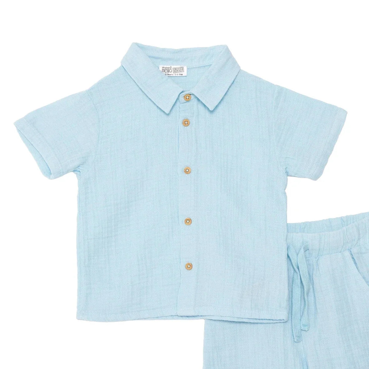 HelloBaby Turn-Up Muslin Baby Shirt & Shorts Set (6-9 Months to 4-5 Years) - Blue
