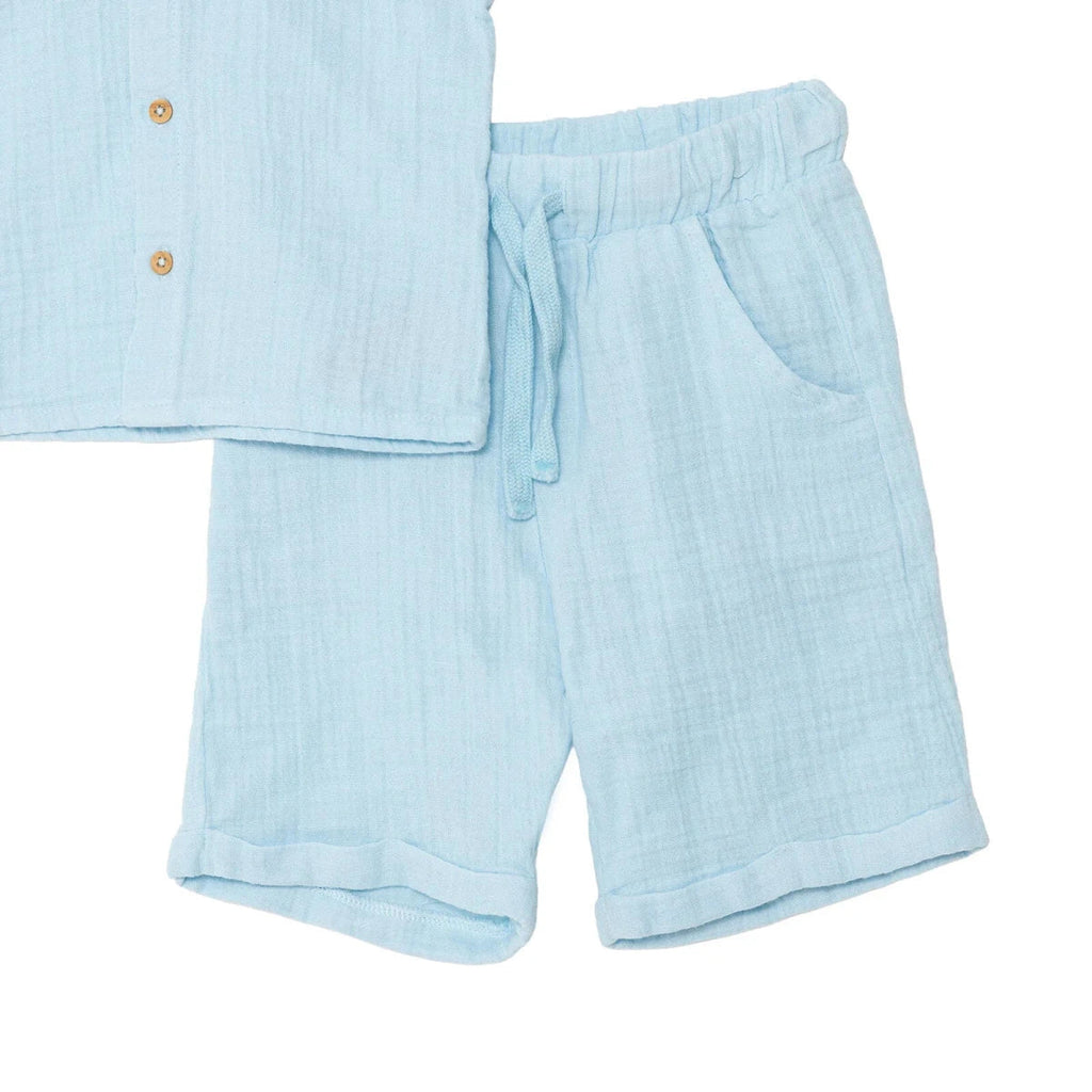 HelloBaby Turn-Up Muslin Baby Shirt & Shorts Set (6-9 Months to 4-5 Years) - Blue