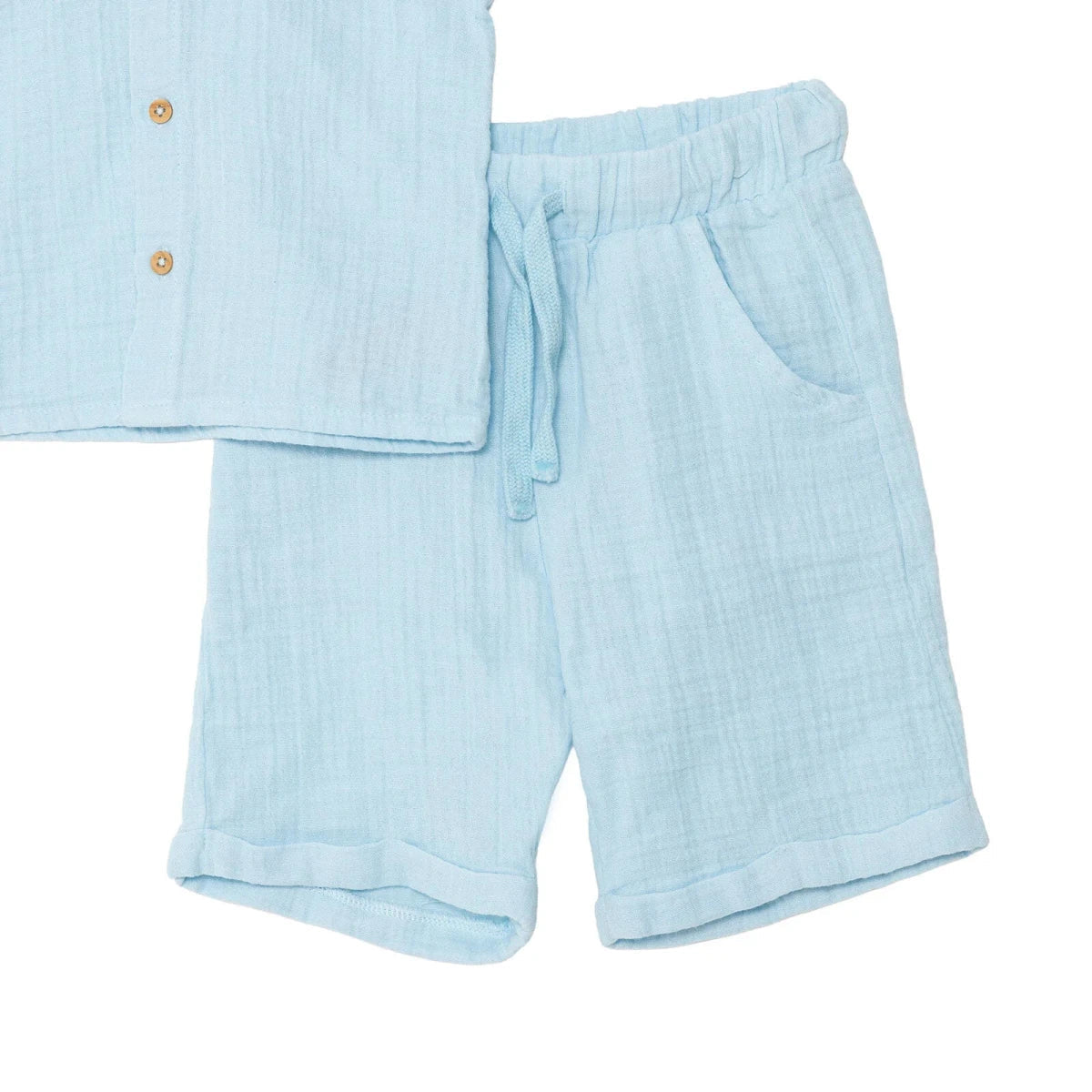 HelloBaby Turn-Up Muslin Baby Shirt & Shorts Set (6-9 Months to 4-5 Years) - Blue