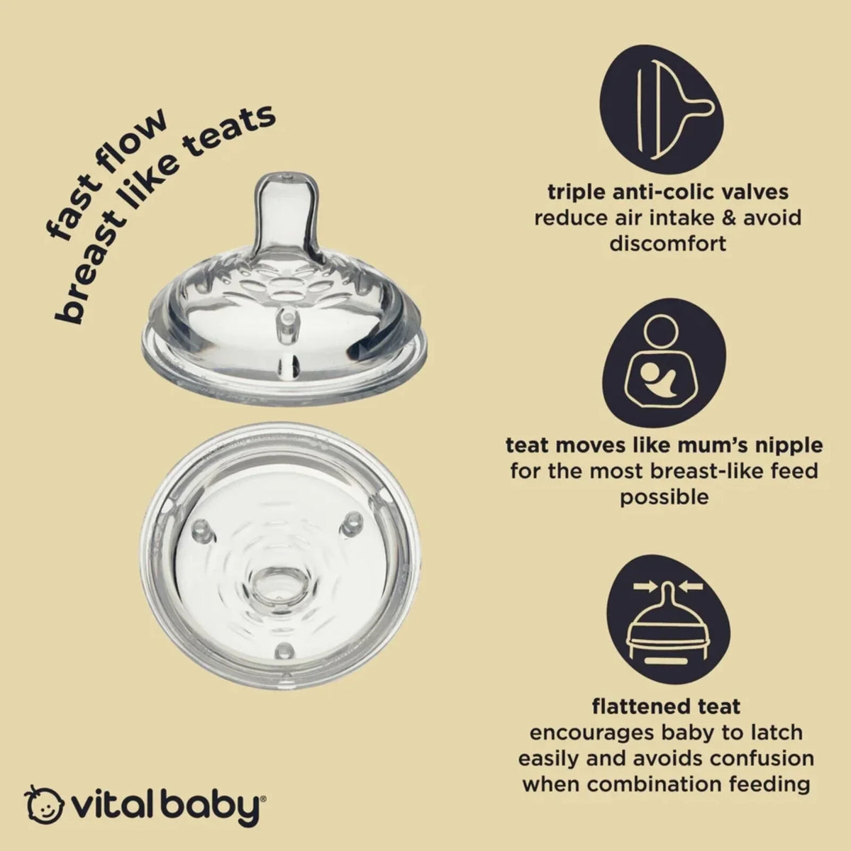 Vital Baby Nurture Breast Like Teats Fast Flow 6+ months Pack of 2