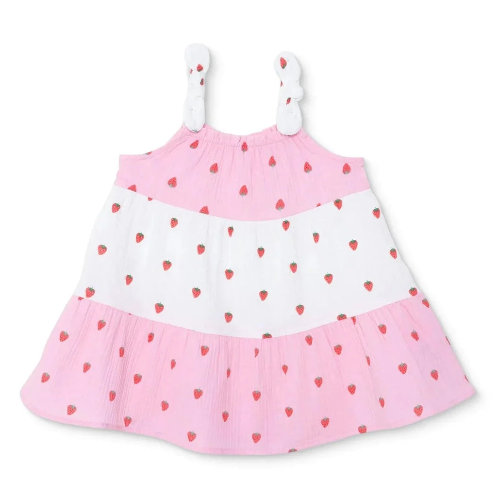 HelloBaby Strawberry Print Crew Neck Short Sleeve Baby Dress (6-9 Months to 4-5 Years) - Pink Printed