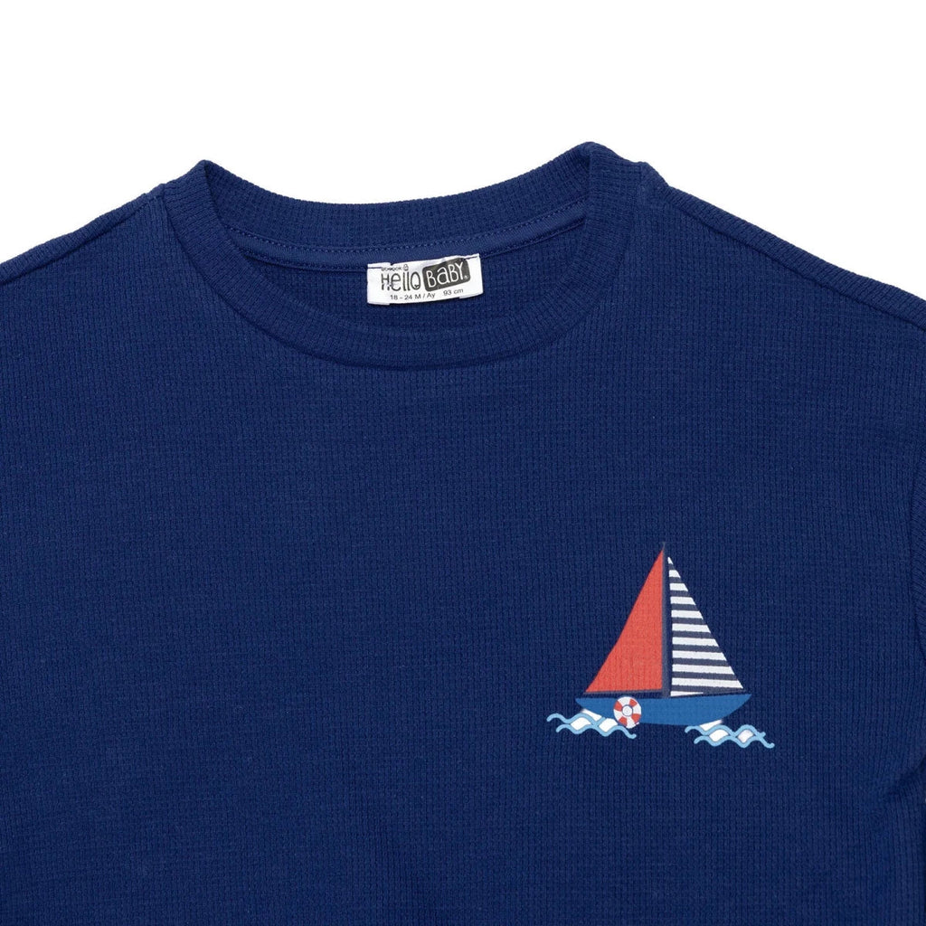 HelloBaby Short Sleeve Waffle Baby T-Shirt & Shorts Set (6-9 Months to 4-5 Years) - Navy Blue