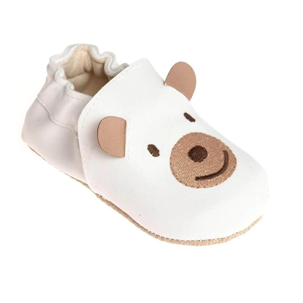Papulin Unisex Bear Patterned Booties - White