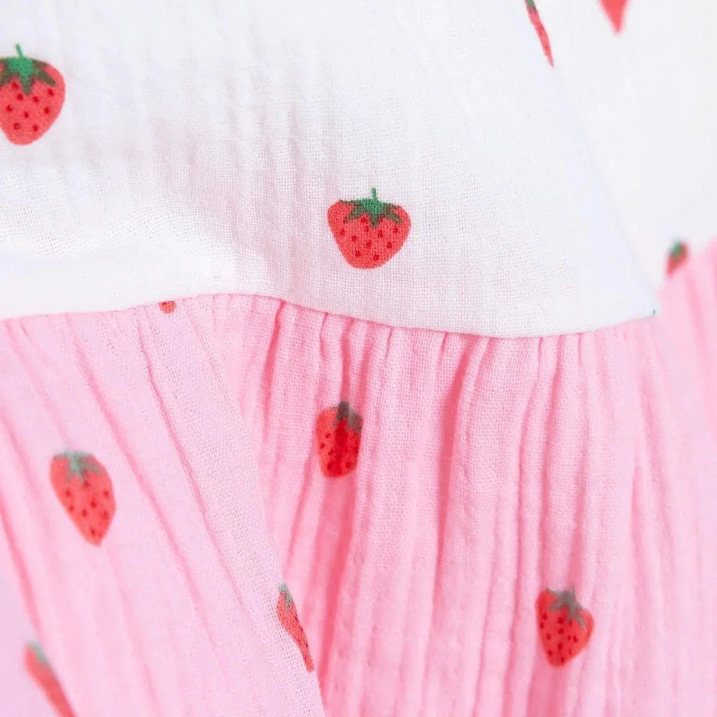 HelloBaby Strawberry Print Crew Neck Short Sleeve Baby Dress (6-9 Months to 4-5 Years) - Pink Printed