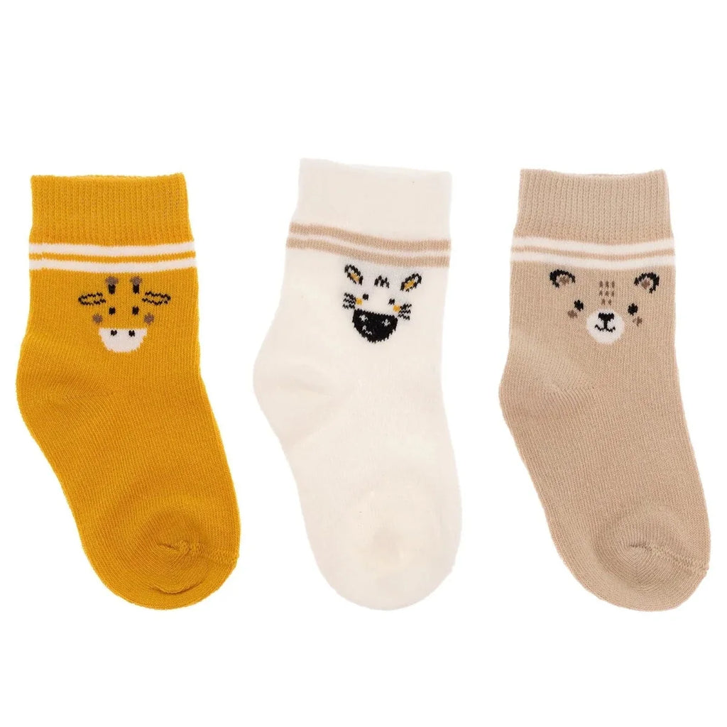HelloBaby 3 Pack Striped Animal Print Ankle Baby Socks (Newborn to 4-5 Years) - Mustard
